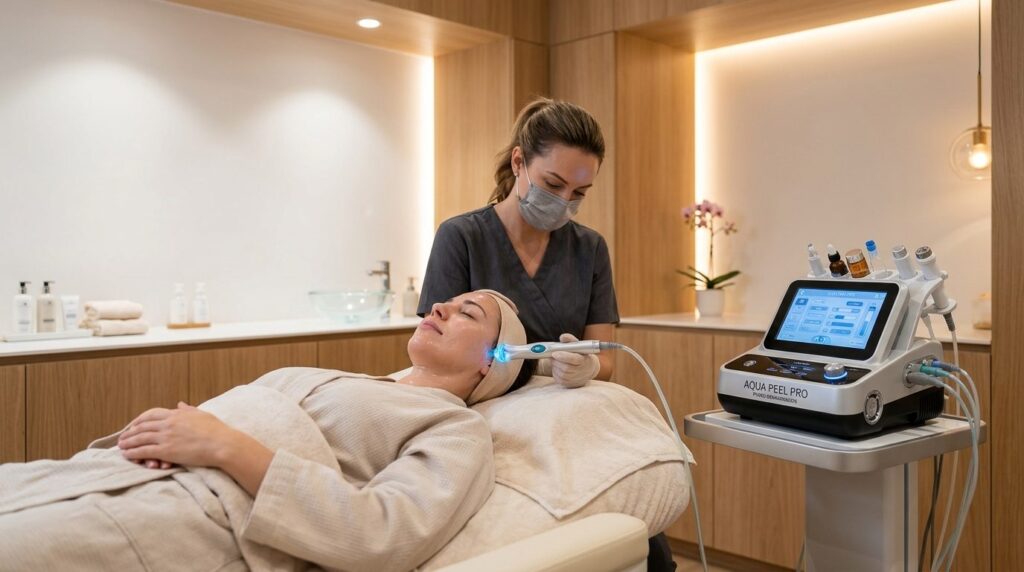 Modern luxury spa treatment room with professional aesthetic