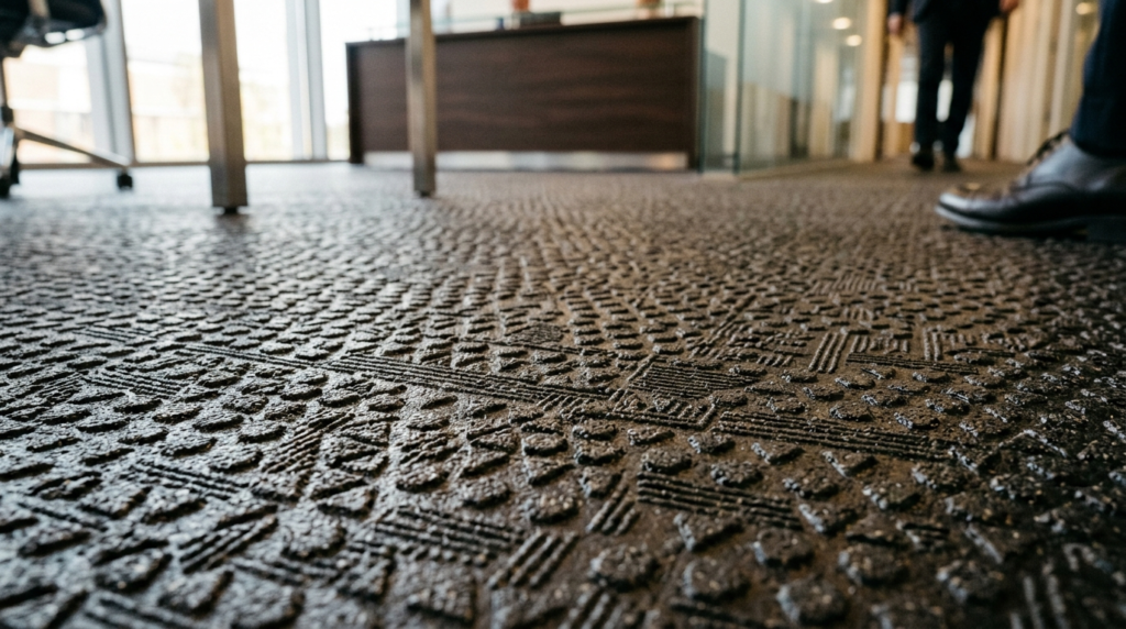 Close-up detail of premium safety flooring material with ele