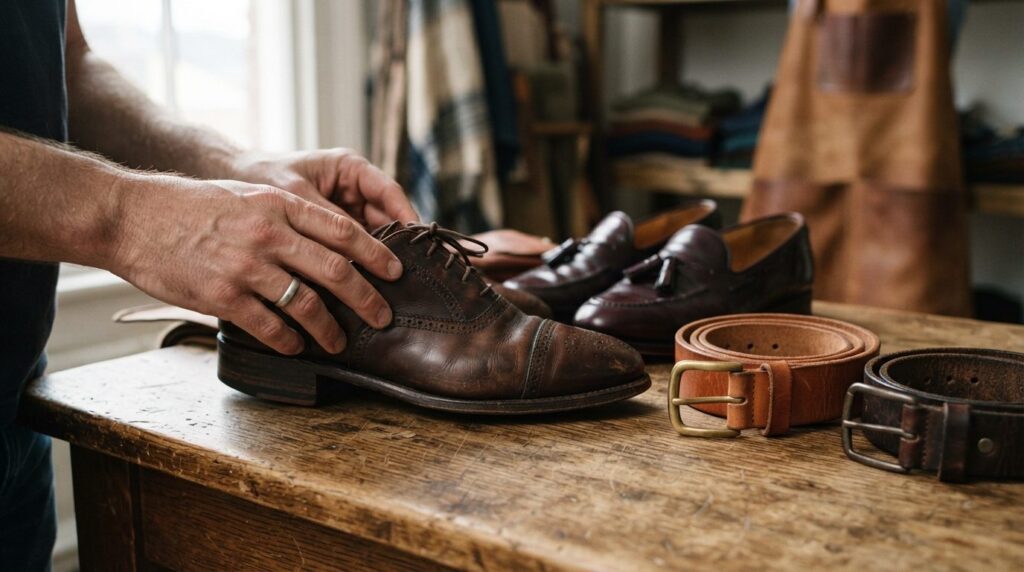 Close-up detail shot of a mans hands inspecting quality vin