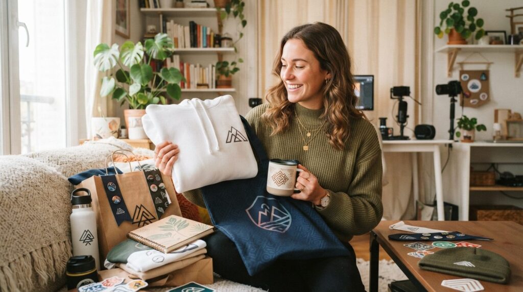Modern lifestyle photograph of young content creator holding