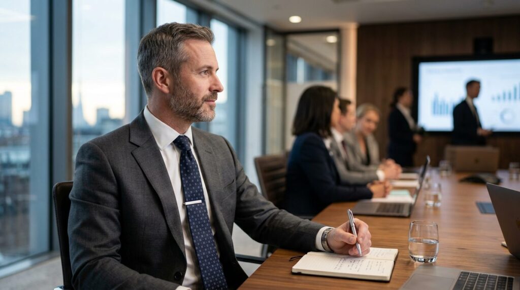 Professional stock photograph, 16:9 aspect ratio. Side profi